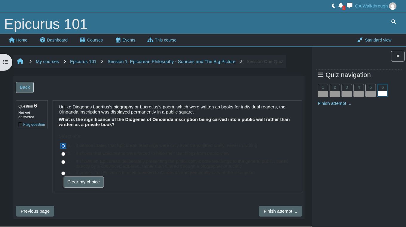 Quiz summary of attempt screen before final submission